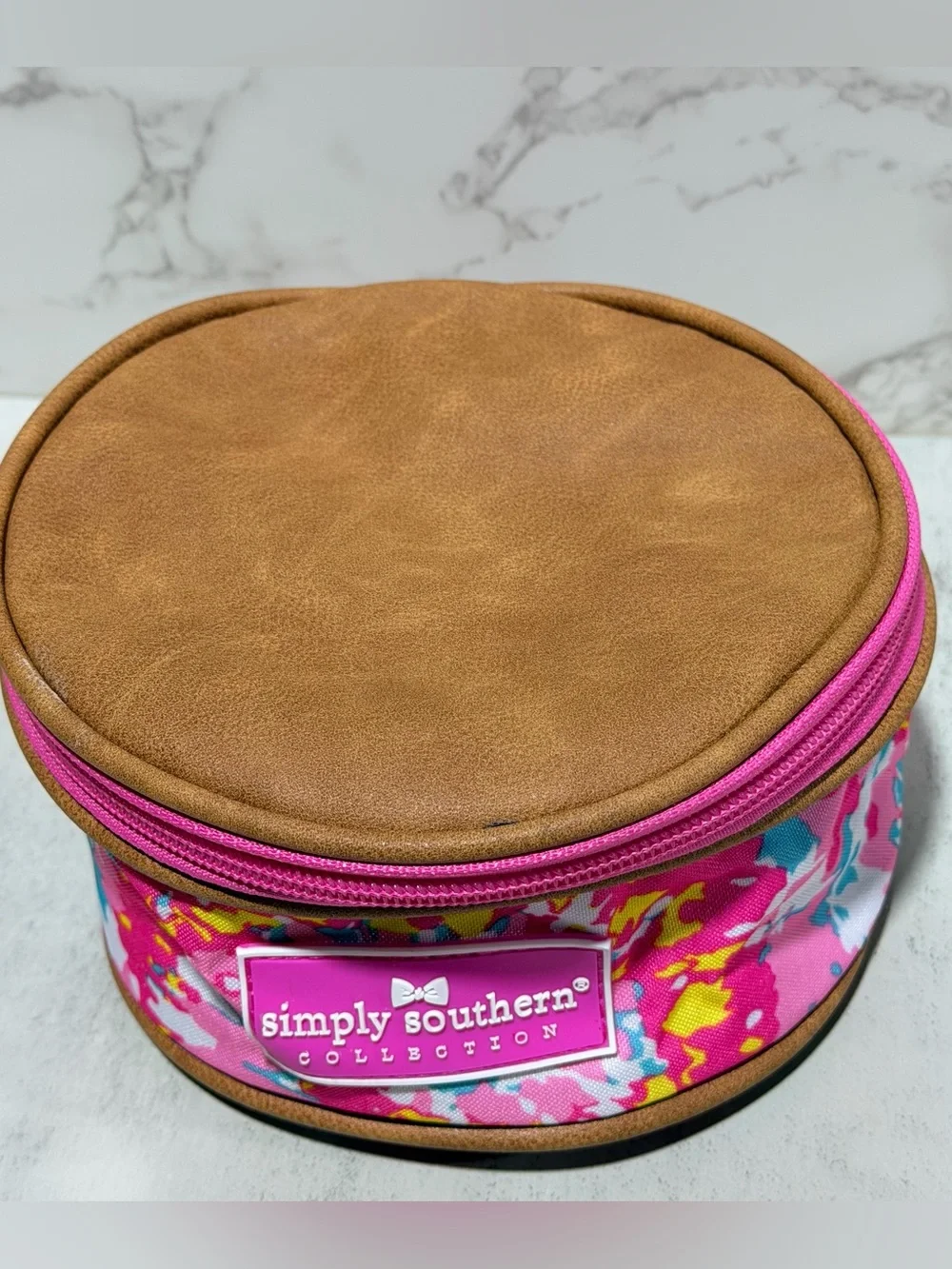 Simply Southern Pink Floral Cosmetic Pouch with Multicolor Accents
